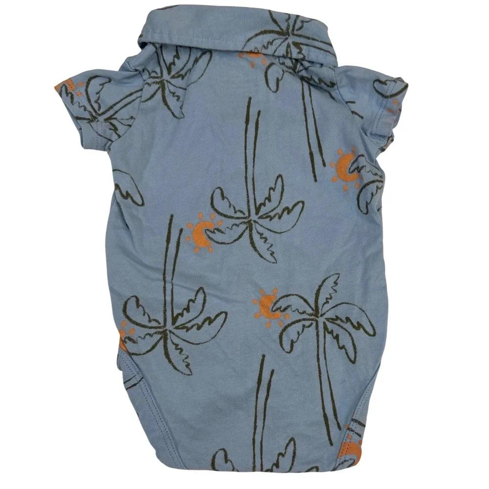 Carter's Polo Bodysuit Baby Boy 3M Blue Palm Tree Tropical Summer  Vacation Wear